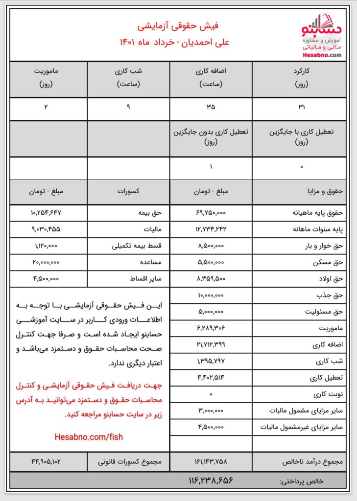 فیش حقوقی آنلاین حسابنو